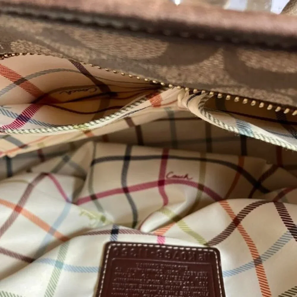 Coach Brown Signature Coated Canvas Leather Heritage Stripe Vintage Tote EUC